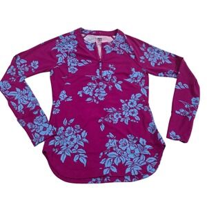 Title‎ Nine Rash Guard Womens Purple Blue XS Long Sleeve Floral Raglan Sleeve